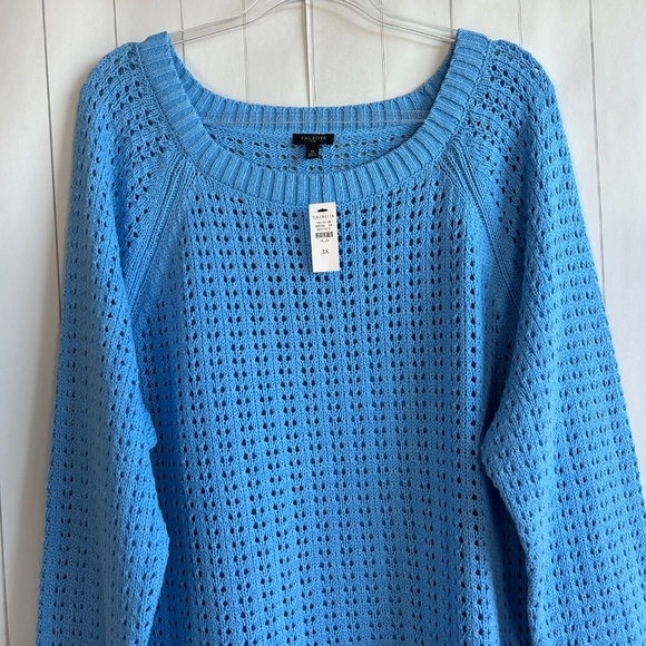 Talbots plus size 3X open knit raglan sweater pullover blue 100% cotton NEW - Picture 3 of 12